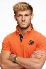 Superdry Pique Monogram Polo Shirt Denver Orange/Darkest Navy