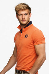 Superdry Pique Monogram Polo Shirt Denver Orange/Darkest Navy