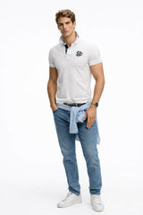 Superdry Pique Monogram Polo Shirt Optic/Darkest Navy Northern