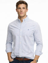 Superdry Preppy Oxford Long Sleeve Shirt Azure Blue Chalk Stripe