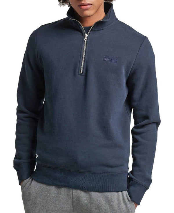 Superdry Vintage Logo Embroidered Zip Henley Top Eclipse