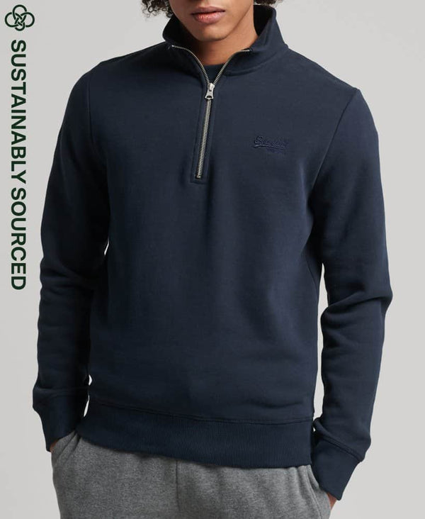 Superdry Vintage Logo Embroidered Zip Henley Top Eclipse