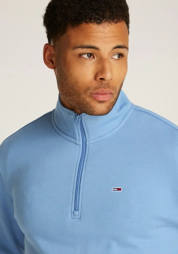 Tommy Jeans Mens 1/4 Zip Mock Neck Sweatshirt Colorado Blue Northern