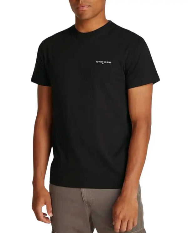 Tommy Jeans Mens Linear Chest Text T-Shirt Black Northern Ireland