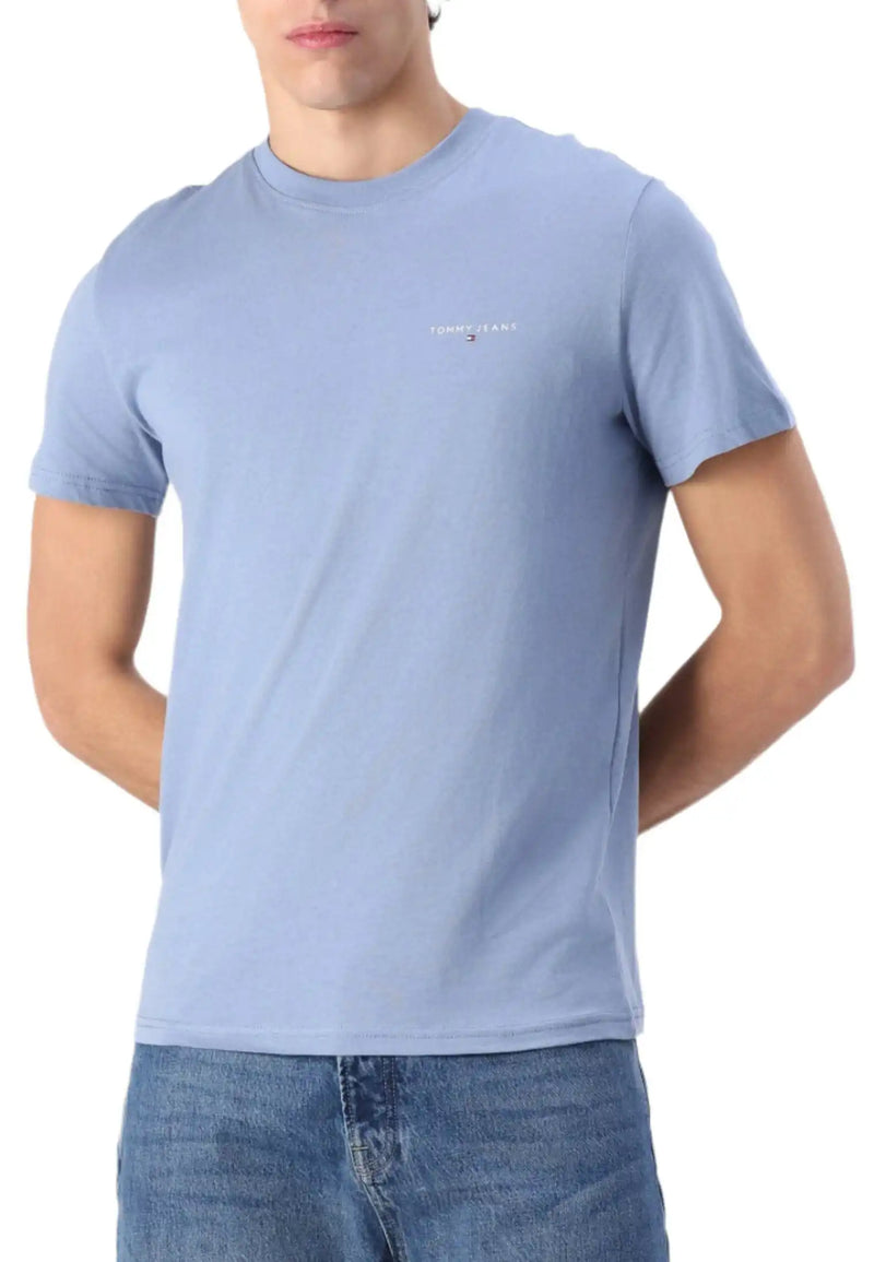 Tommy Jeans Mens Linear Chest Text T-Shirt Colorado Blue Northern