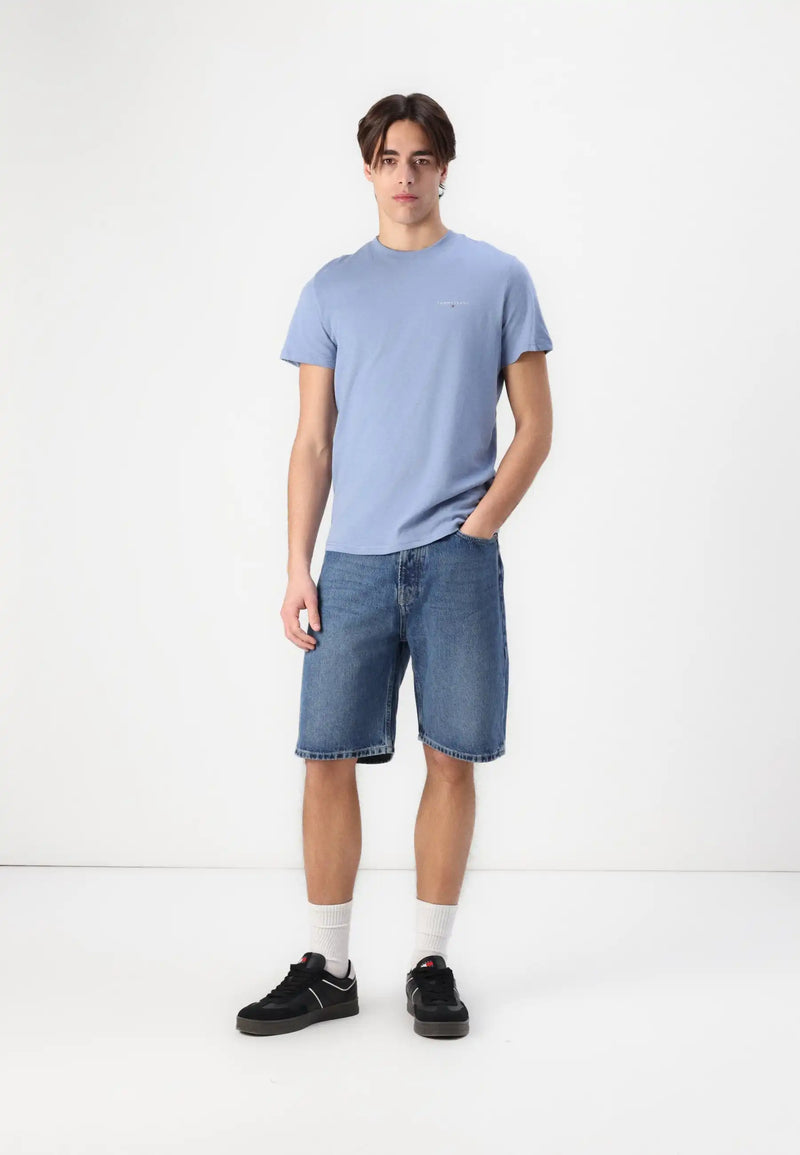 Tommy Jeans Mens Linear Chest Text T-Shirt Colorado Blue Northern