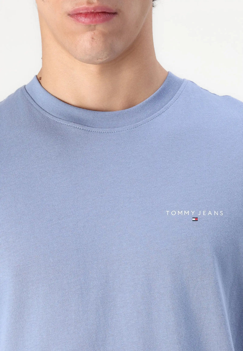 Tommy Jeans Mens Linear Chest Text T-Shirt Colorado Blue Northern
