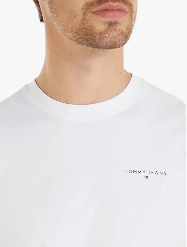 Tommy Jeans Mens Linear Chest Text T-Shirt Ecru White Northern