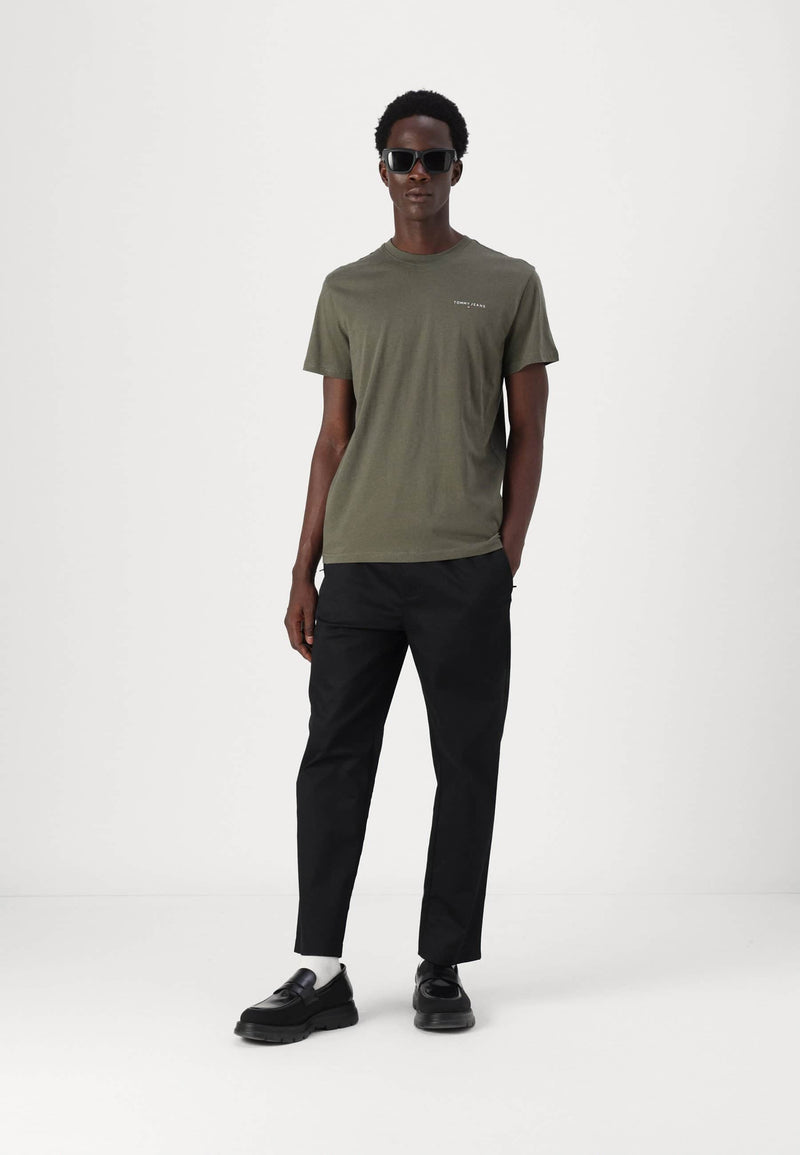 Tommy Jeans Mens Linear Chest Text T-Shirt Fatique Green Northern