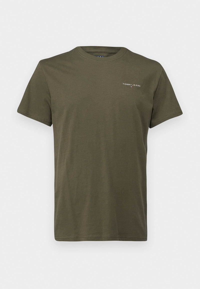 Tommy Jeans Mens Linear Chest Text T-Shirt Fatique Green Northern