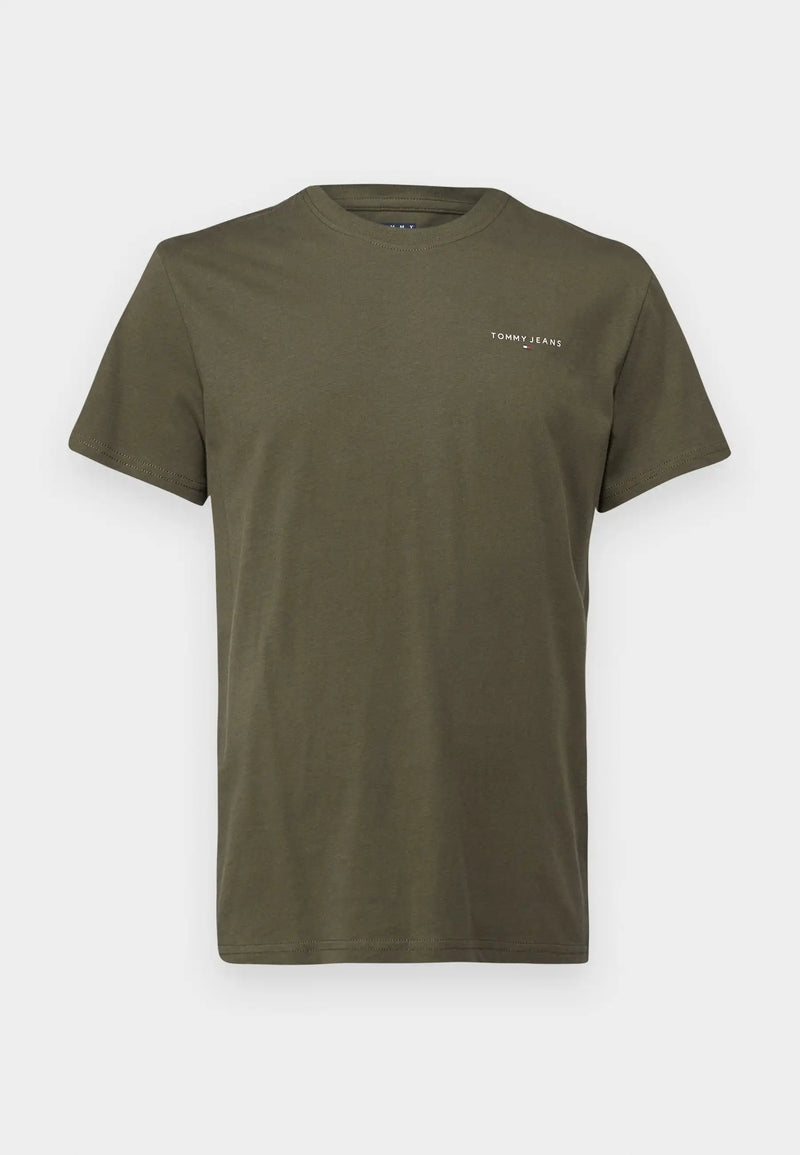 Tommy Jeans Mens Linear Chest Text T-Shirt Fatique Green Northern