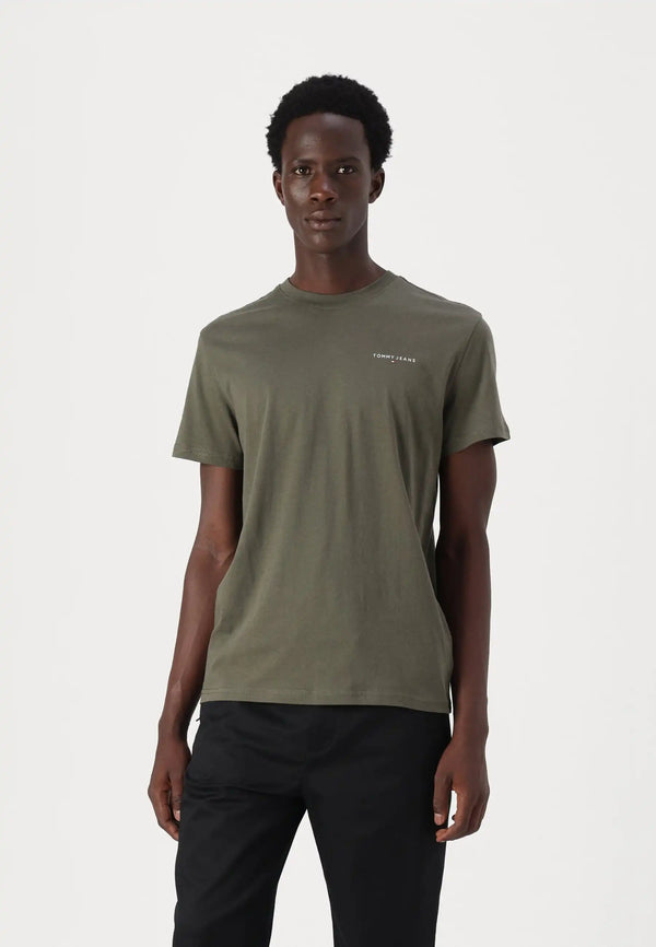 Tommy Jeans Mens Linear Chest Text T-Shirt Fatique Green Northern