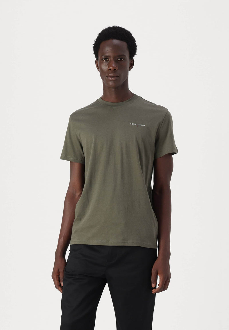 Tommy Jeans Mens Linear Chest Text T-Shirt Fatique Green Northern
