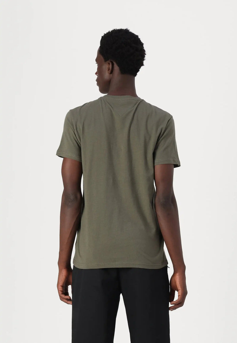 Tommy Jeans Mens Linear Chest Text T-Shirt Fatique Green Northern