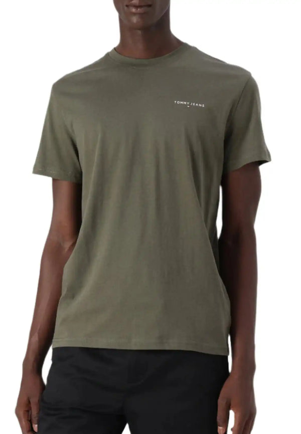 Tommy Jeans Mens Linear Chest Text T-Shirt Fatique Green Northern