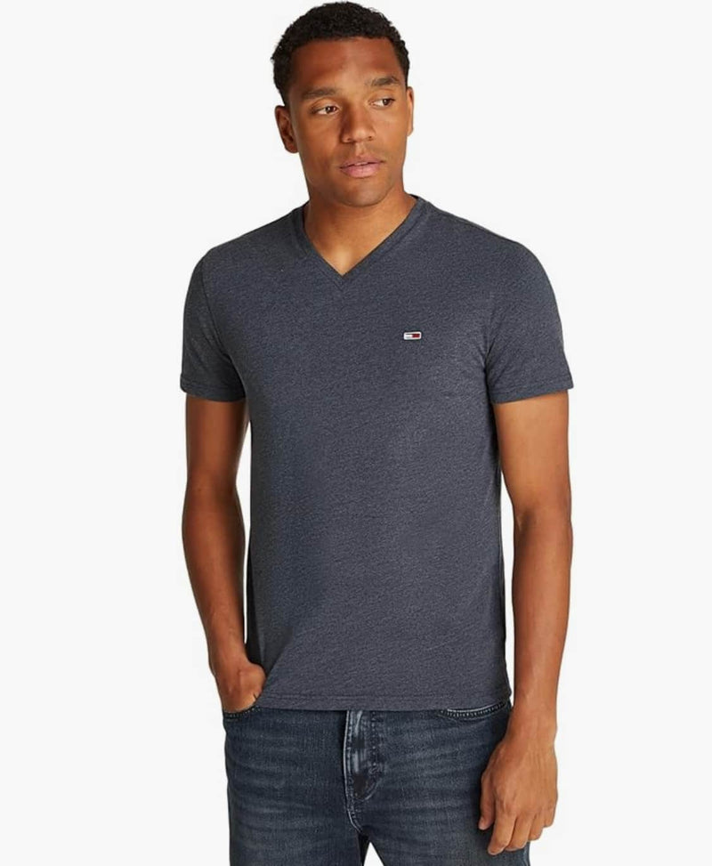 Tommy Jeans Mens Slim Jaspe V-Neck T-Shirt Dark Night Navy Northern