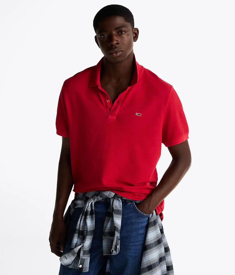 Tommy Jeans Mens Slim Placket Polo Shirt Red Hot Northern Ireland