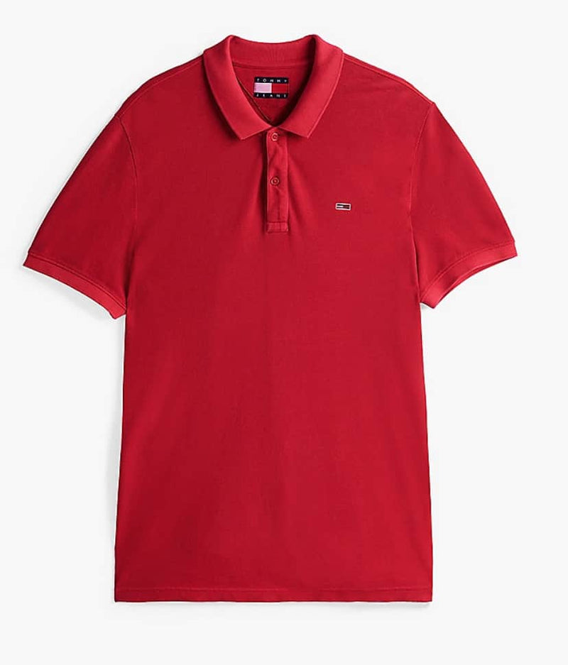 Tommy Jeans Mens Slim Placket Polo Shirt Red Hot Northern Ireland