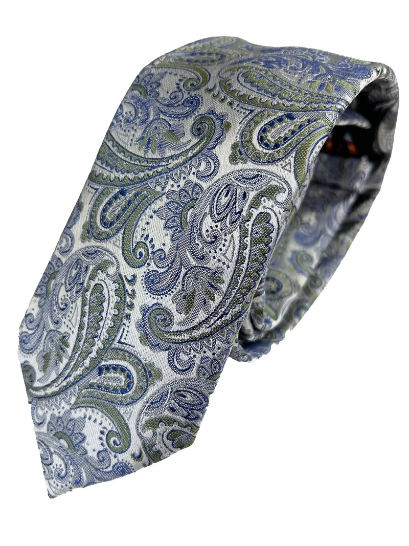 Vichi Mens Tie & Pocket Square Set Paisley Blue/Green Ballynahinch