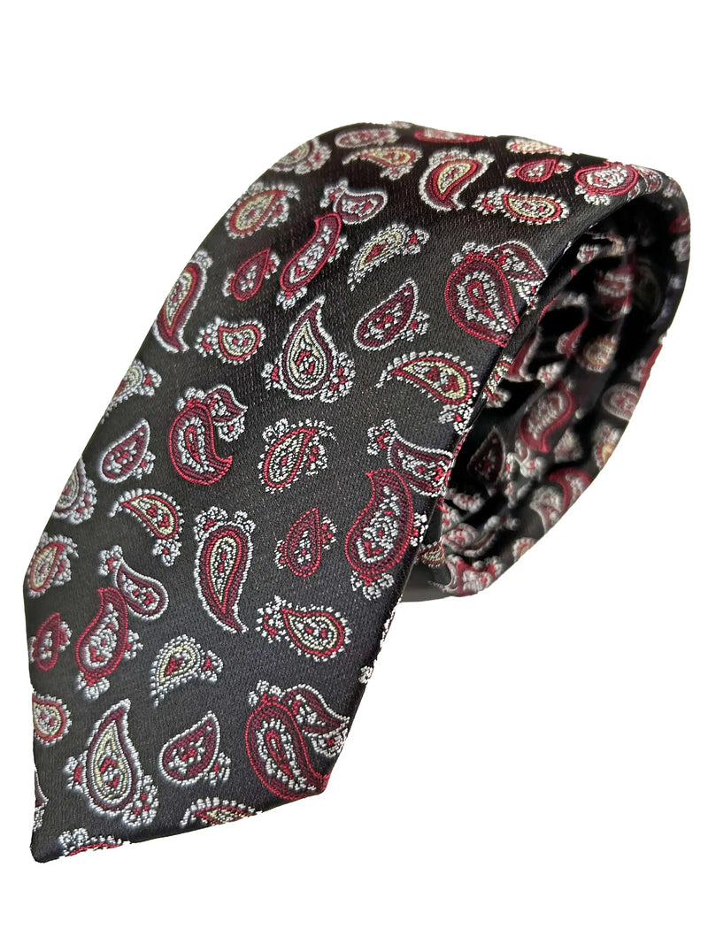 Vichi Mens Tie & Pocket Square Set Paisley Burgundy Ballynahinch