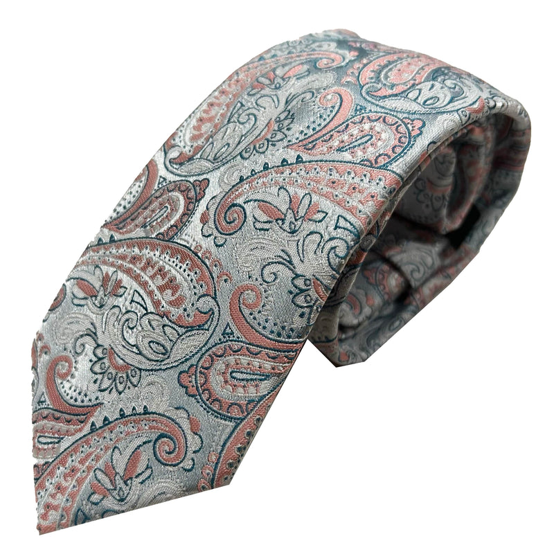 Vichi Mens Tie & Pocket Square Set Paisley Green/Pink Northern Ireland