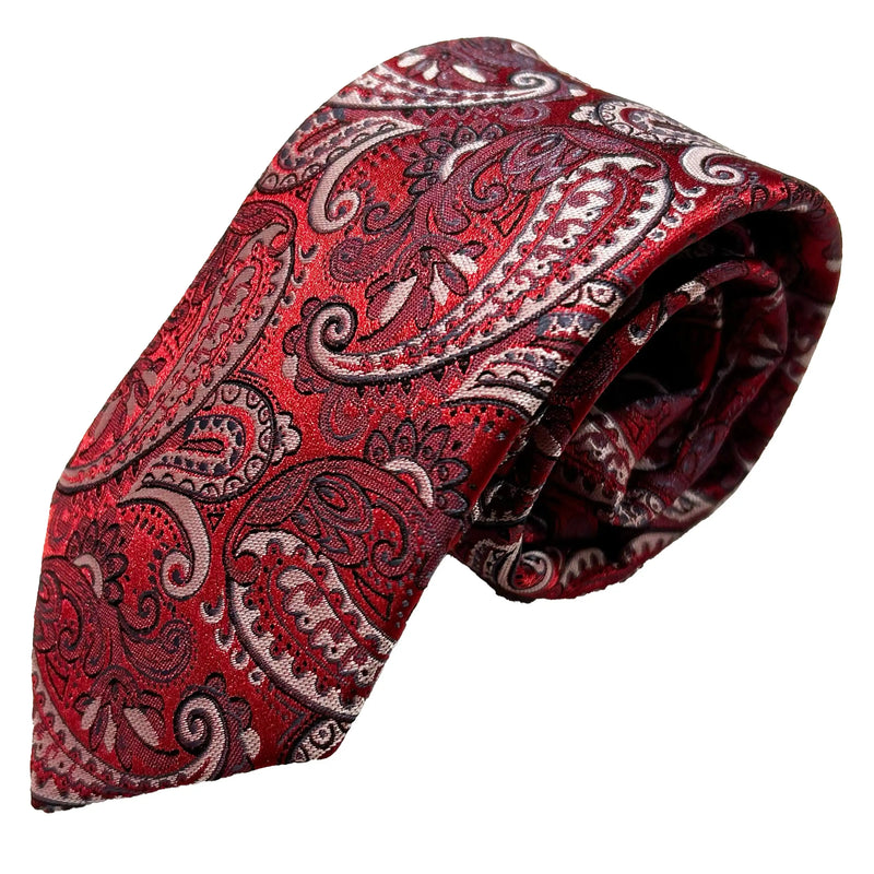 Vichi Mens Tie & Pocket Square Set Paisley Red Northern Ireland