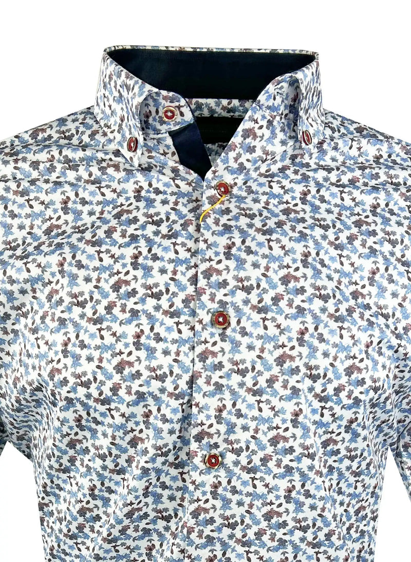 White Label Casual Shirt Navy Burgundy Autumn Leaf Print Northern