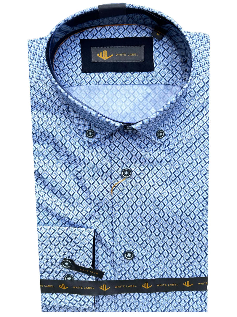 White Label Casual Shirt White/Navy/Blue Diamond Print Northern