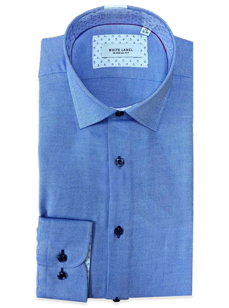 White Label Formal Shirt 8320 Tapered Fit Blue Doby Oxford -