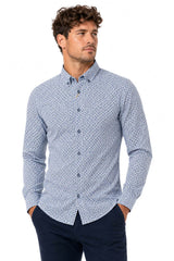 White Label Men’s Blue/Beige Swirl Cross Tapered Fit Long Sleeve