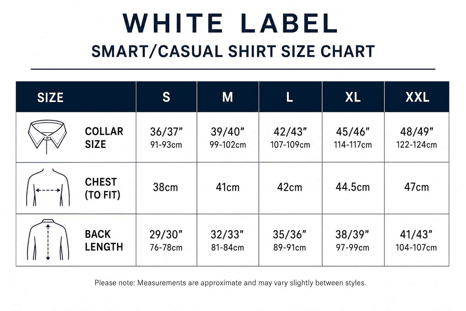 White Label size chart