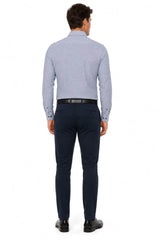 White Label Men’s Blue Geometric Tapered Fit Long Sleeve Shirt