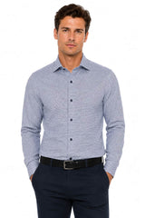 White Label Men’s Blue Geometric Tapered Fit Long Sleeve Shirt