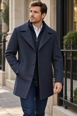 White Label Mens Overcoat With Gilet Insert Navy Melange Northern