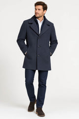 White Label Mens Overcoat With Gilet Insert Navy Melange Northern