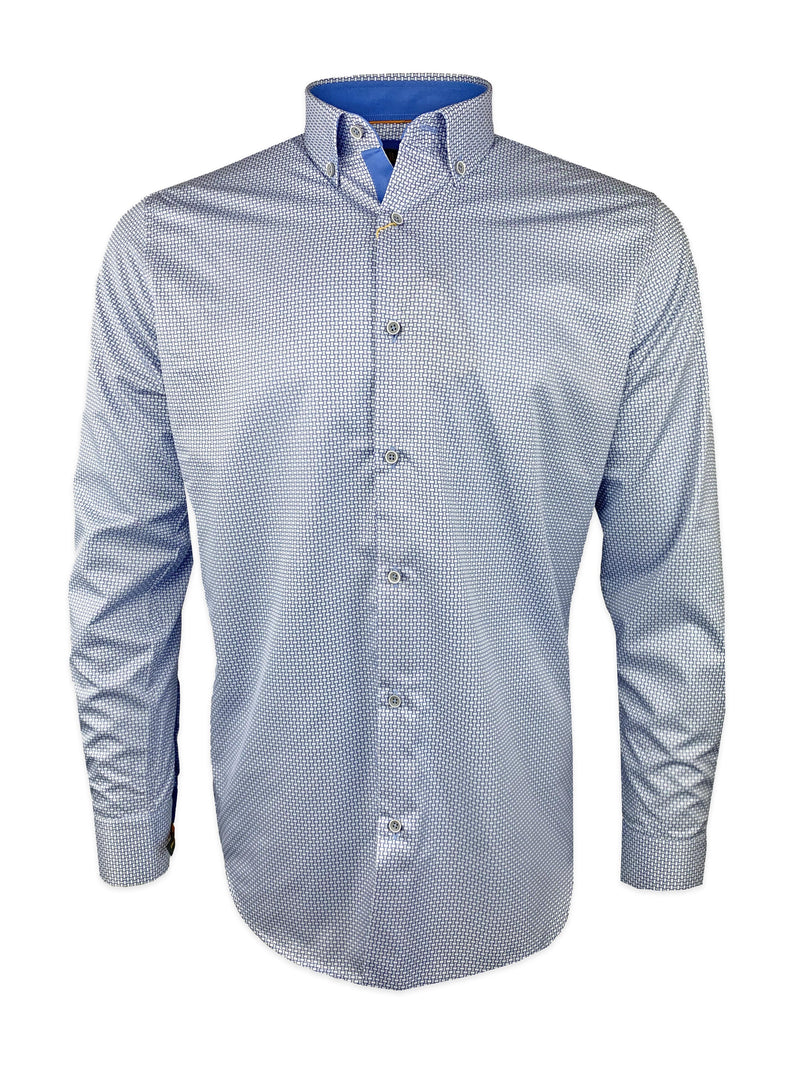 White Label Men’s Shirt Tapered Fit Grey/Blue Square Print