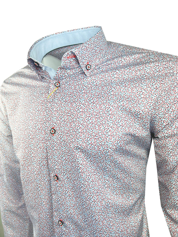 White Label Mens Tapered Casual Shirt Red Floral Print Northern