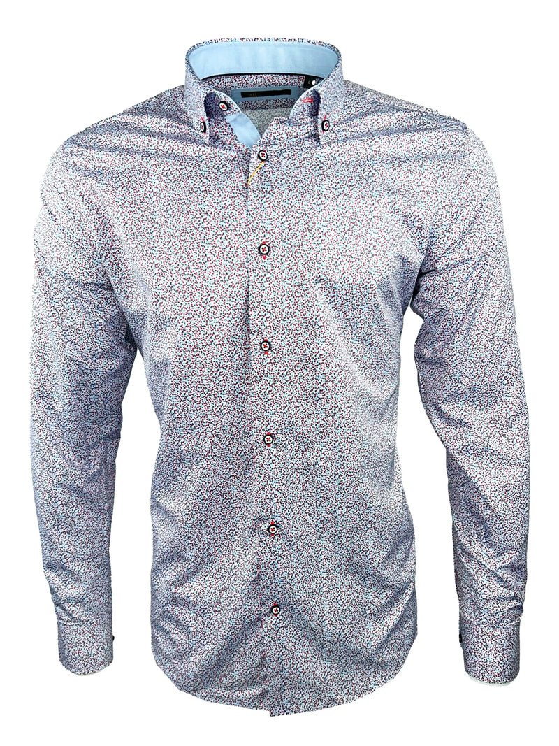 White Label Mens Tapered Casual Shirt Red Floral Print Northern