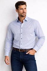 White Label Mens Tapered Shirt Geometric Blue/Navy Northern Ireland