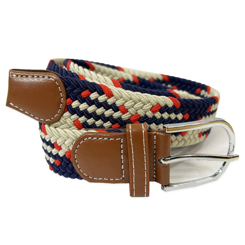 White Label Mens Webbing Elastic Stretch Belt Beige/Navy Ballynahinch