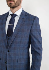 White Label Suit Tapered Fit Prince Of Wales 84060 Check 3 Piece Blue