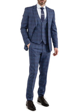 White Label Suit Tapered Fit Prince Of Wales 84060 Check 3 Piece Blue