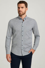 White Label Tapered Fit Casual Shirt Blue/Brown Geometric Northern