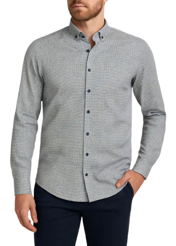 White Label Tapered Fit Casual Shirt Blue/Brown Geometric Northern