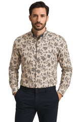 White Label Tapered Fit Casual Shirt Taupe Paisley Print Northern