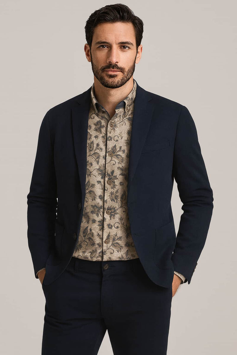 White Label Tapered Fit Casual Shirt Taupe Paisley Print Northern