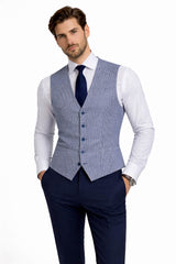 White Label Tapered Fit Houndstooth Jasper Waistcoat Blue Northern