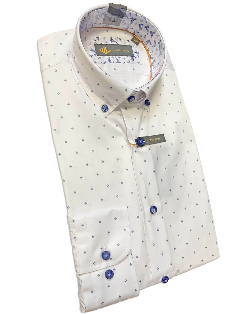 White Label Tapered Fit Shirt White Blue Geometric