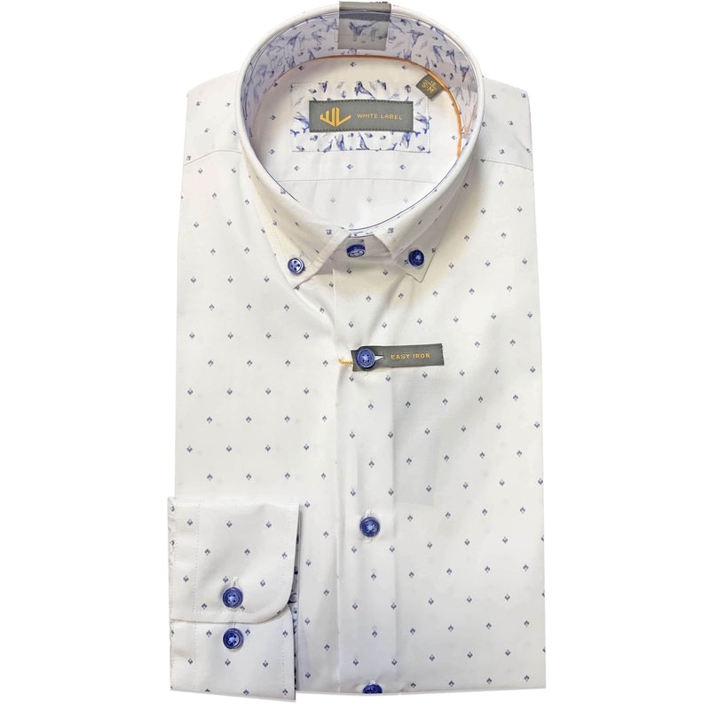 White Label Tapered Fit Shirt White Blue Geometric