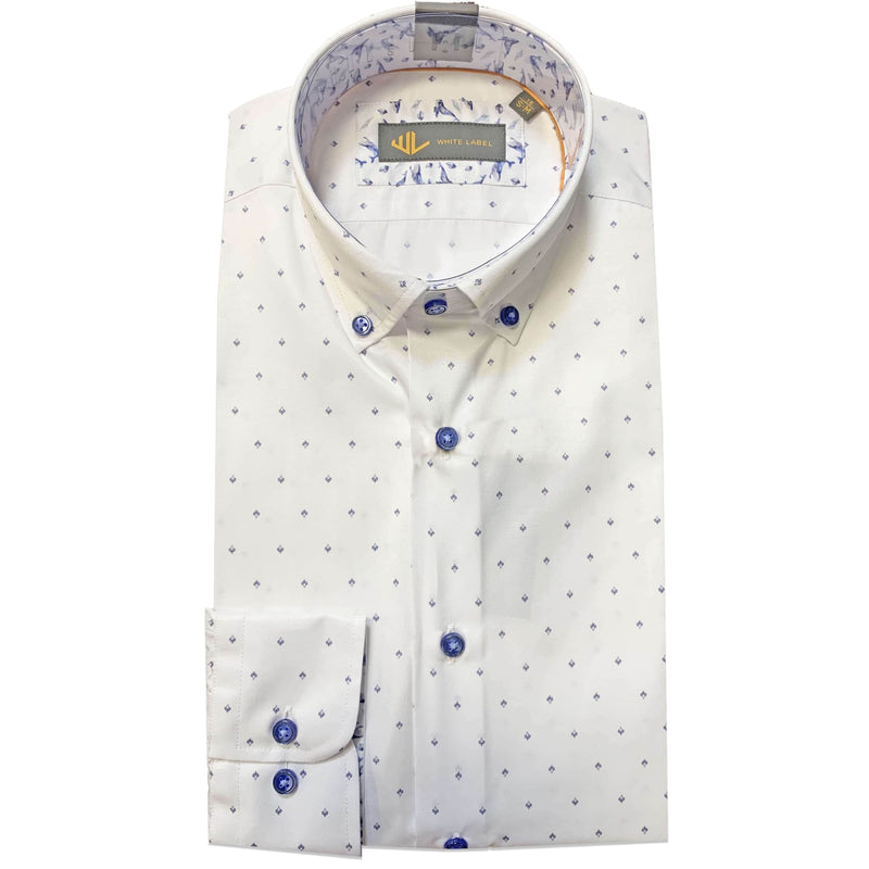 White Label Tapered Fit Shirt White Blue Geometric